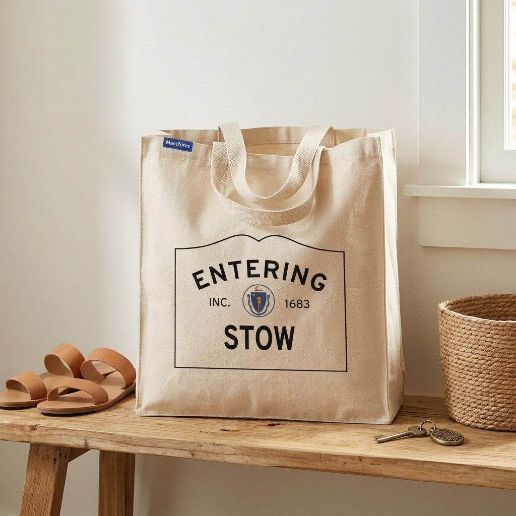 Entering Stow, Massachusetts Canvas Tote Bag - Everyday In-Situ View - Sunlit Environment