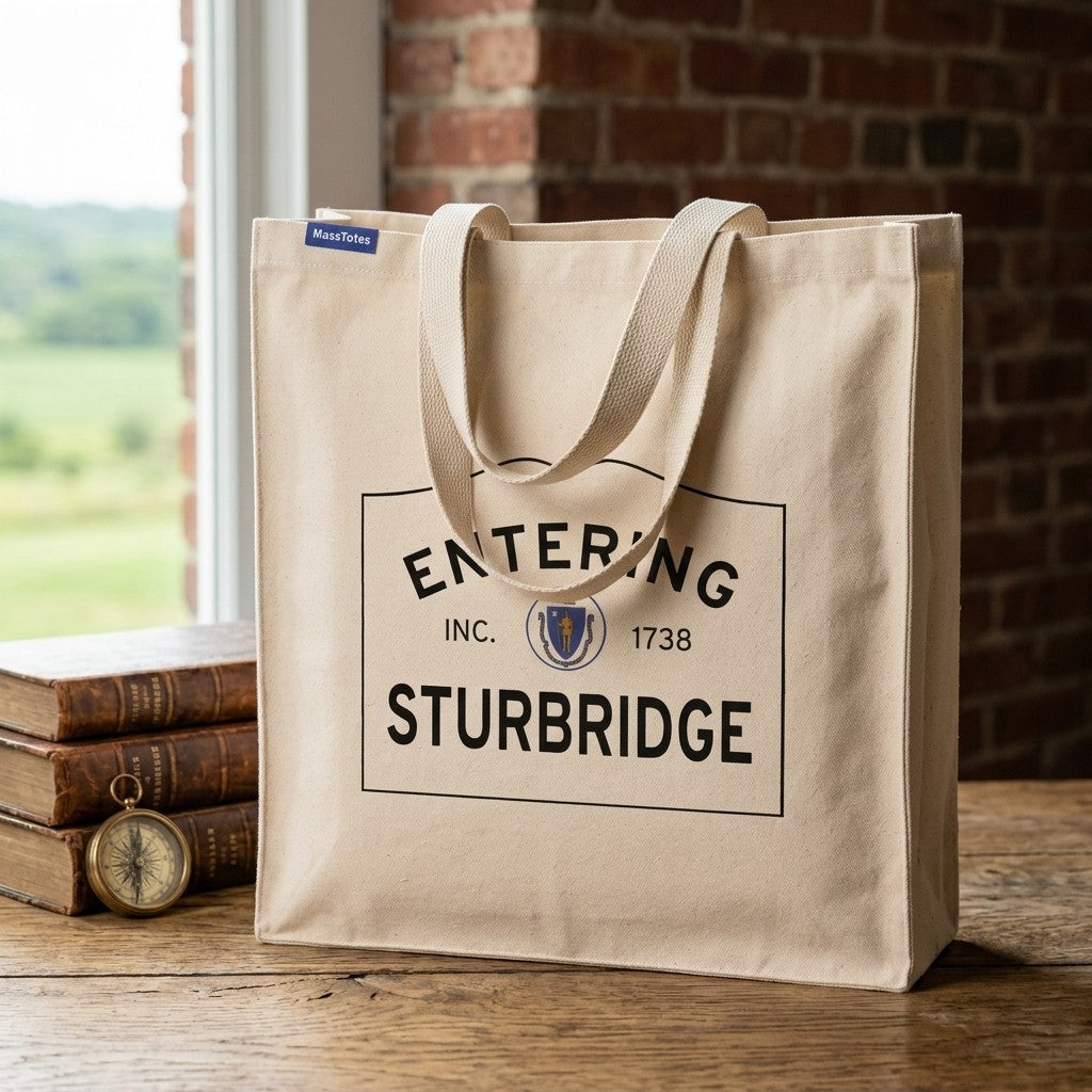 Entering Sturbridge, Massachusetts Canvas Tote Bag - Lifestyle Scene - Classic New England Detail