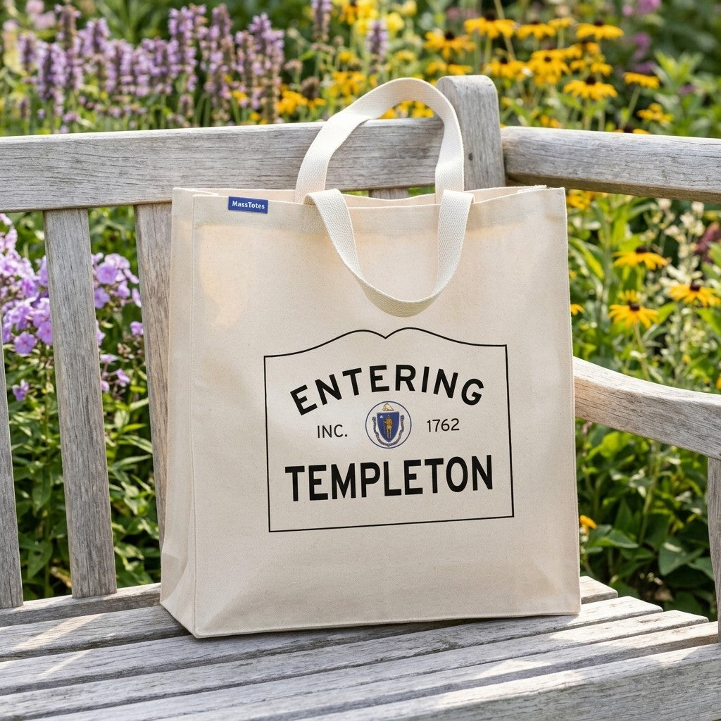 Entering Templeton, Massachusetts Canvas Tote Bag - Lifestyle Scene - Relaxed Natural Setting