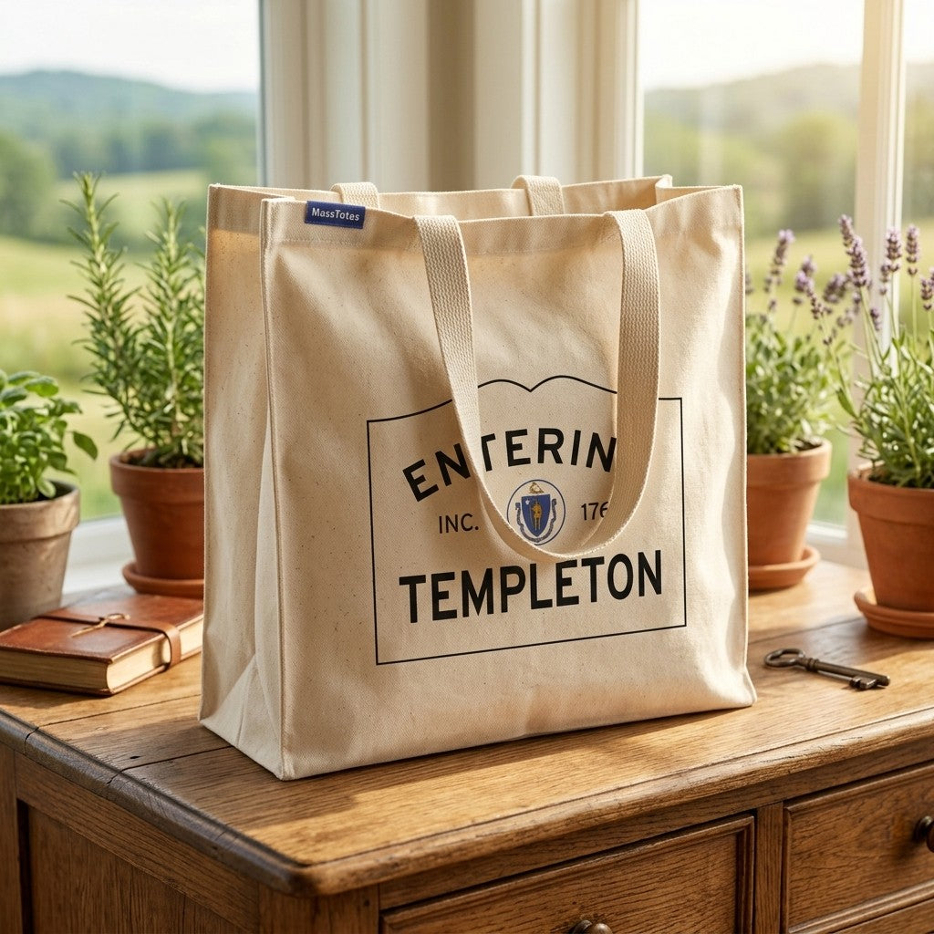 Entering Templeton, Massachusetts Canvas Tote Bag - Everyday In-Situ View - Sunlit Environment