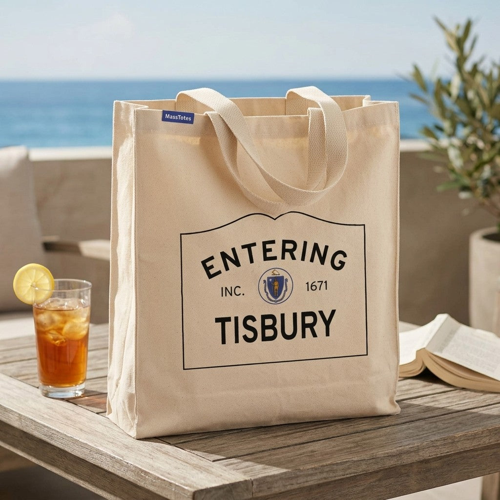 Entering Tisbury, Massachusetts Canvas Tote Bag - Lifestyle Scene - Relaxed Natural Setting