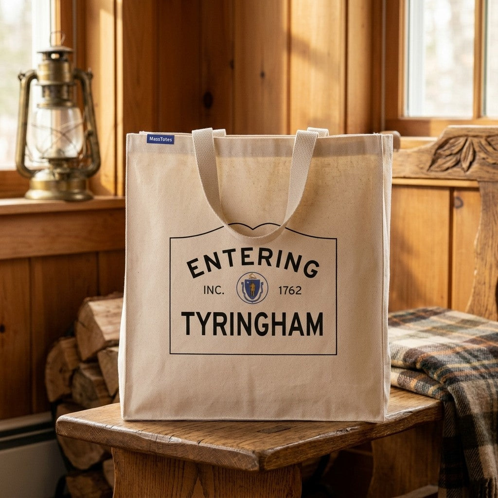 Entering Tyringham, Massachusetts Canvas Tote Bag - Lifestyle Scene - Classic New England Detail