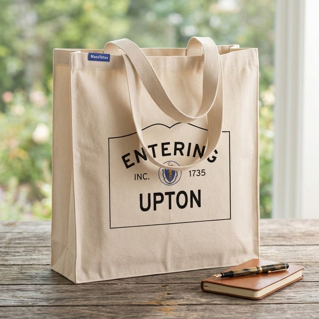Entering Upton, Massachusetts Canvas Tote Bag - Lifestyle Scene - Relaxed Natural Setting