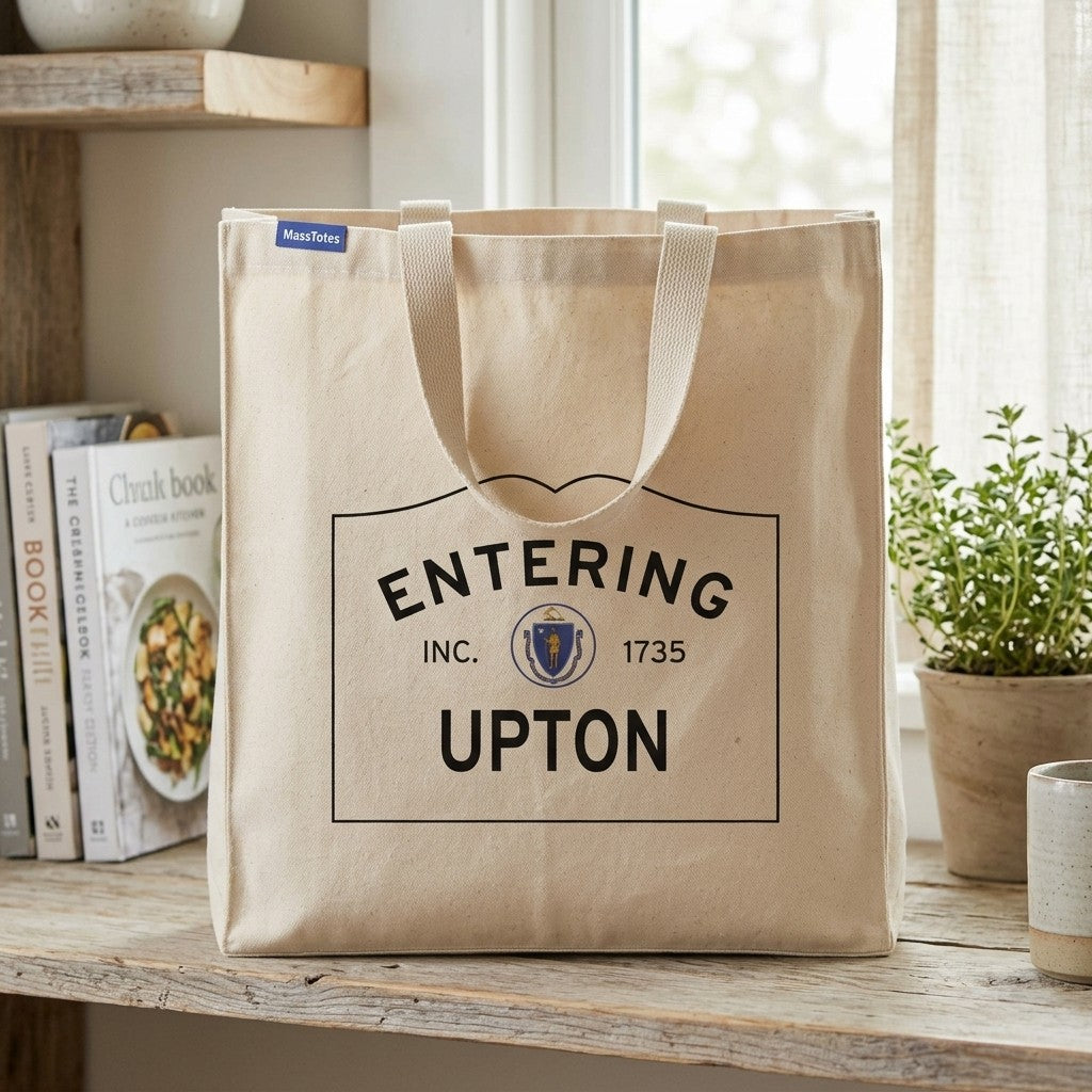 Entering Upton, Massachusetts Canvas Tote Bag - Everyday In-Situ View - Sunlit Environment