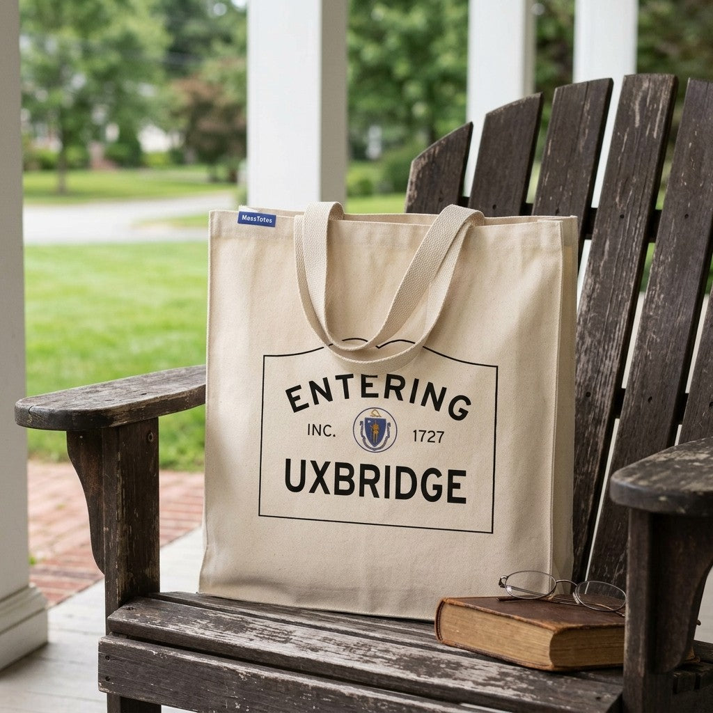Entering Uxbridge, Massachusetts Canvas Tote Bag - Lifestyle Scene - Relaxed Natural Setting