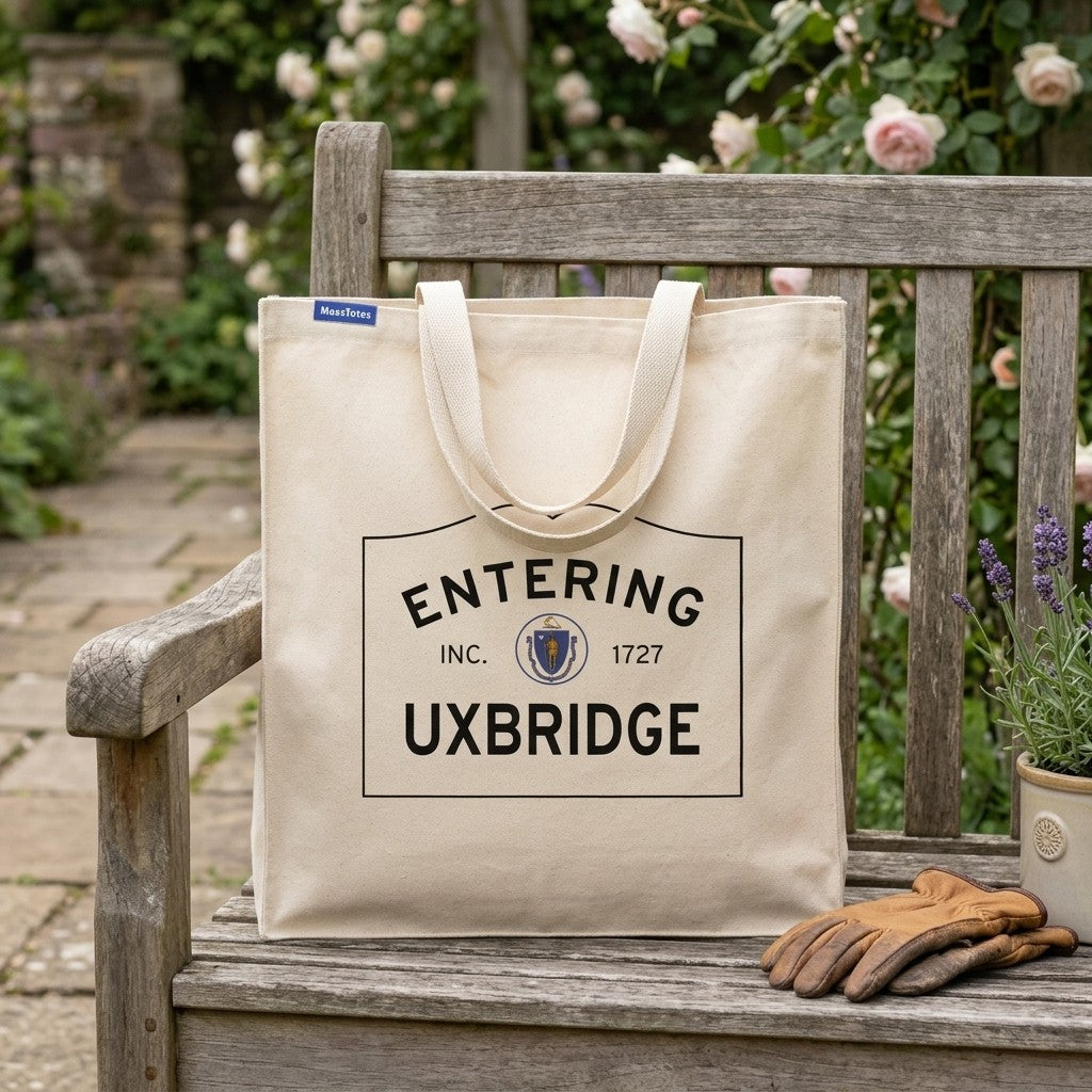Entering Uxbridge, Massachusetts Canvas Tote Bag - Everyday In-Situ View - Sunlit Environment