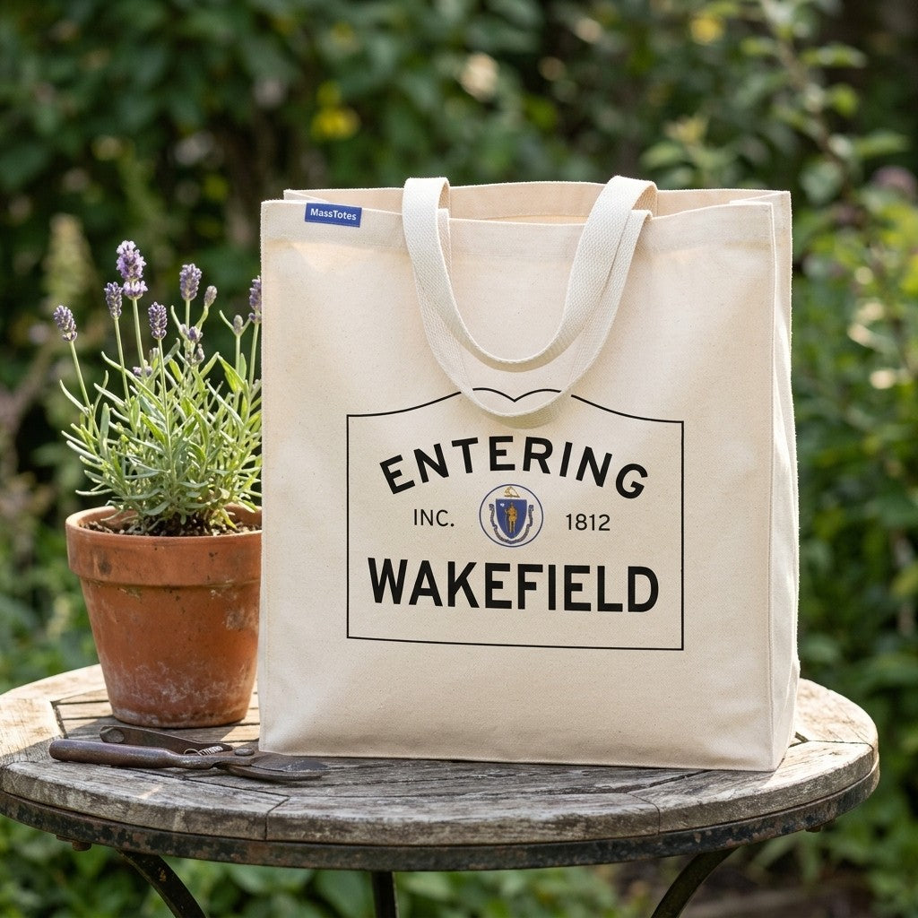 Entering Wakefield, Massachusetts Canvas Tote Bag - Lifestyle Scene - Relaxed Natural Setting