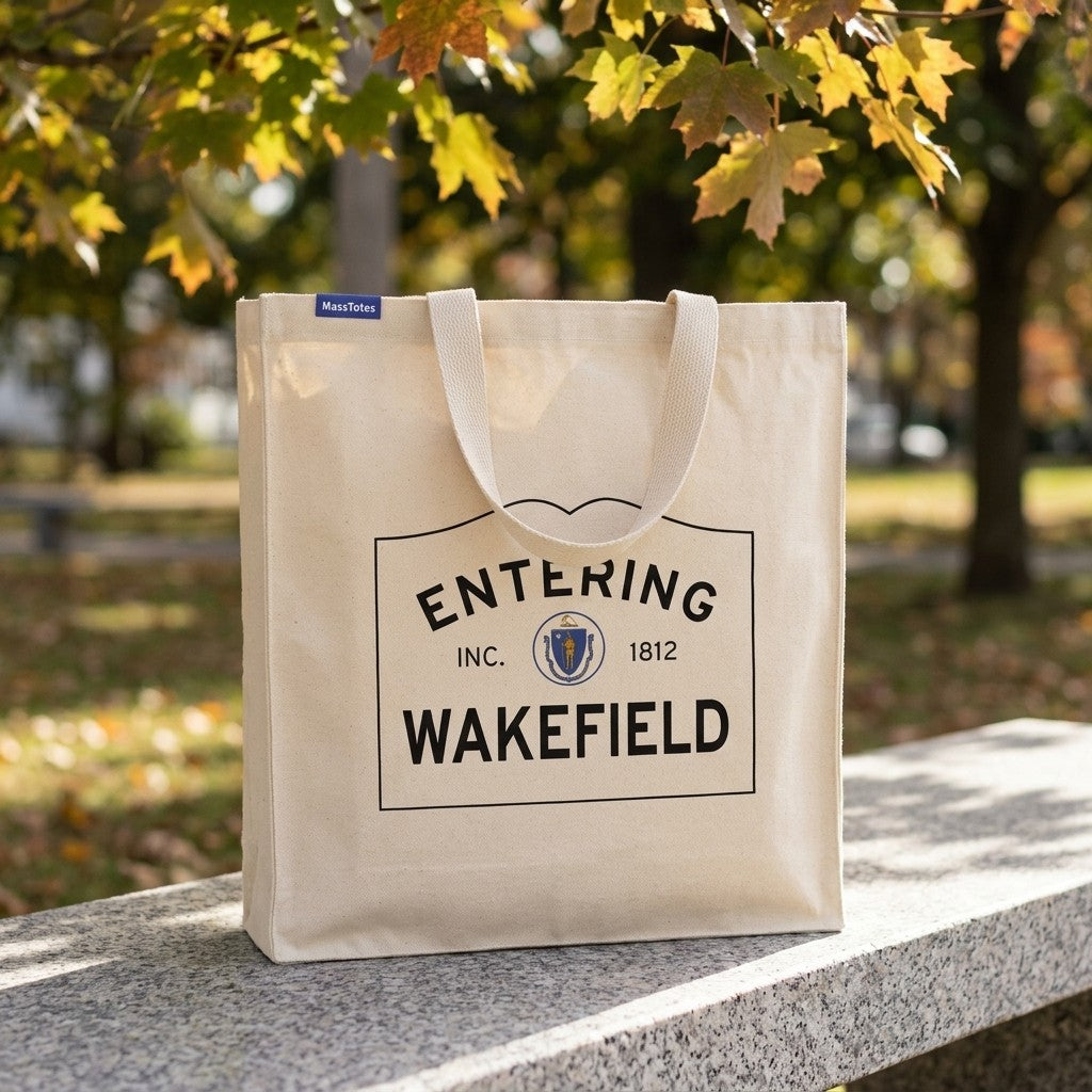 Entering Wakefield, Massachusetts Canvas Tote Bag - Lifestyle Scene - Classic New England Detail