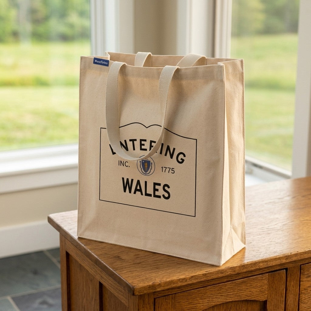Entering Wales, Massachusetts Canvas Tote Bag - Lifestyle Scene - Relaxed Natural Setting