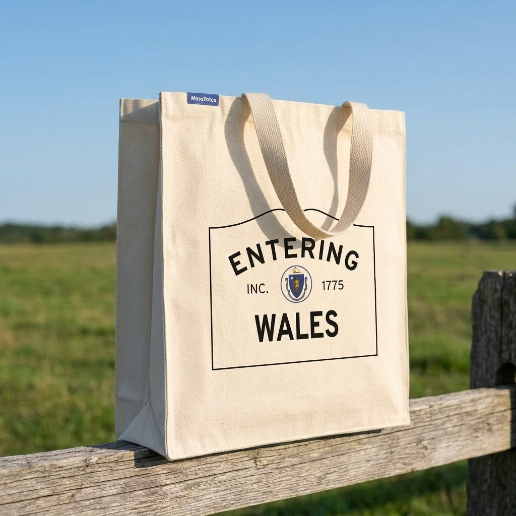 Entering Wales, Massachusetts Canvas Tote Bag - Everyday In-Situ View - Sunlit Environment