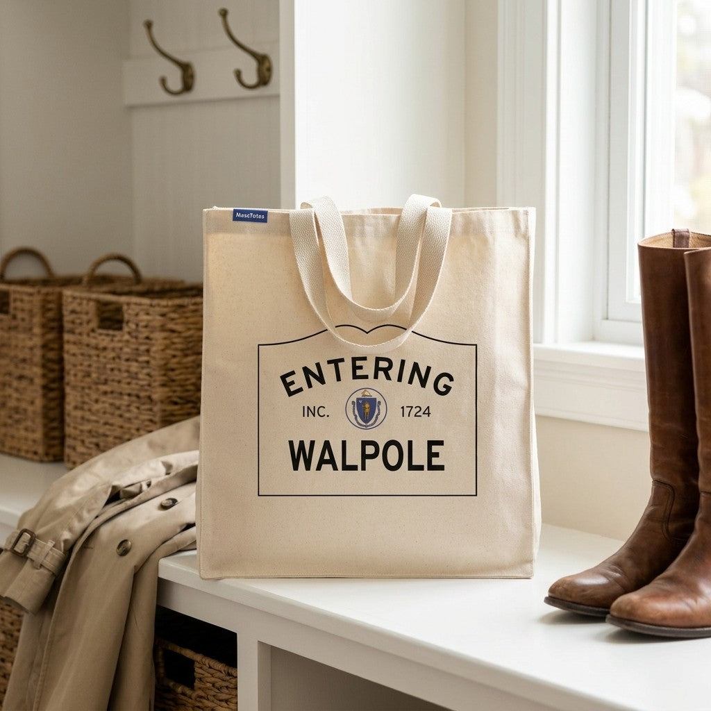 Entering Walpole, Massachusetts Canvas Tote Bag - Lifestyle Scene - Relaxed Natural Setting