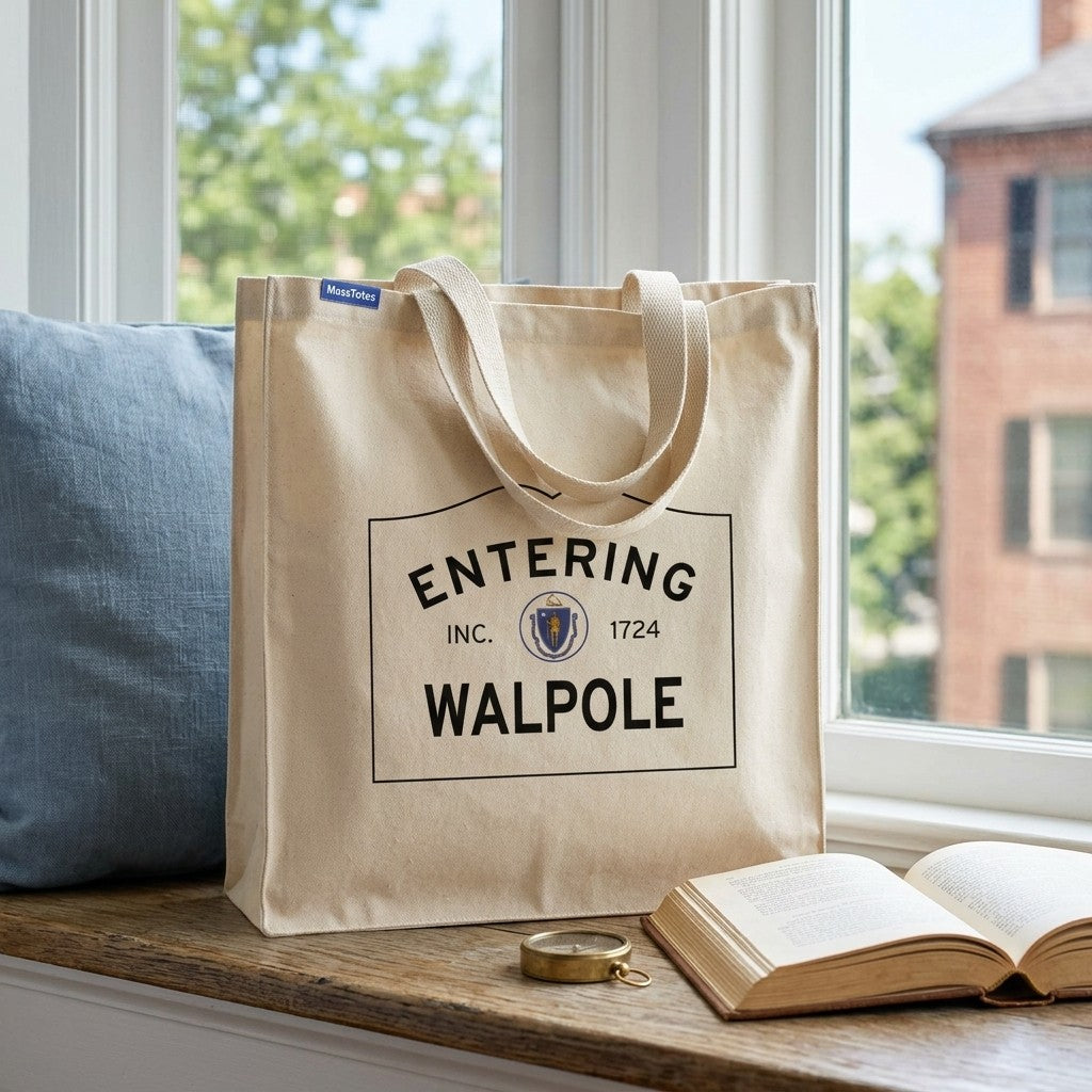 Entering Walpole, Massachusetts Canvas Tote Bag - Lifestyle Scene - Classic New England Detail