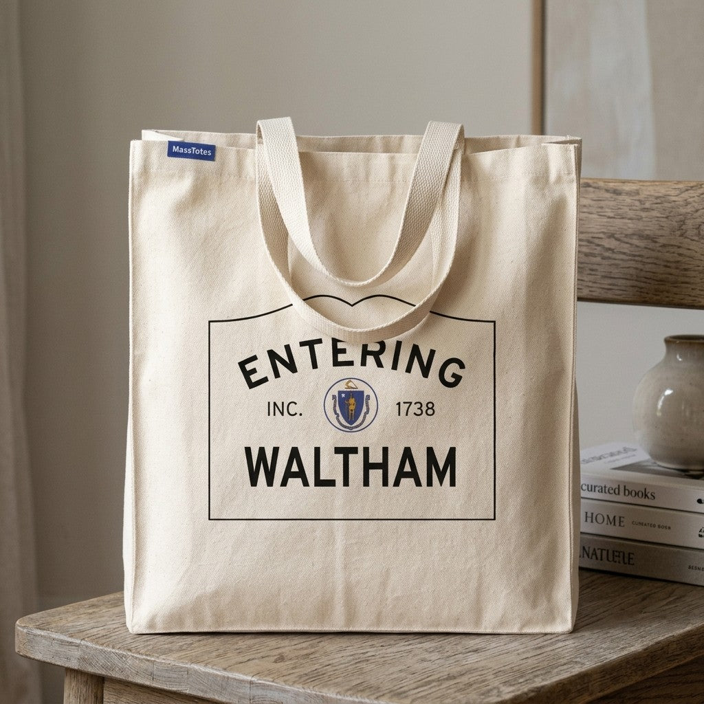 Entering Waltham, Massachusetts Canvas Tote Bag - Outdoor In-Situ View - Scenic Atmosphere
