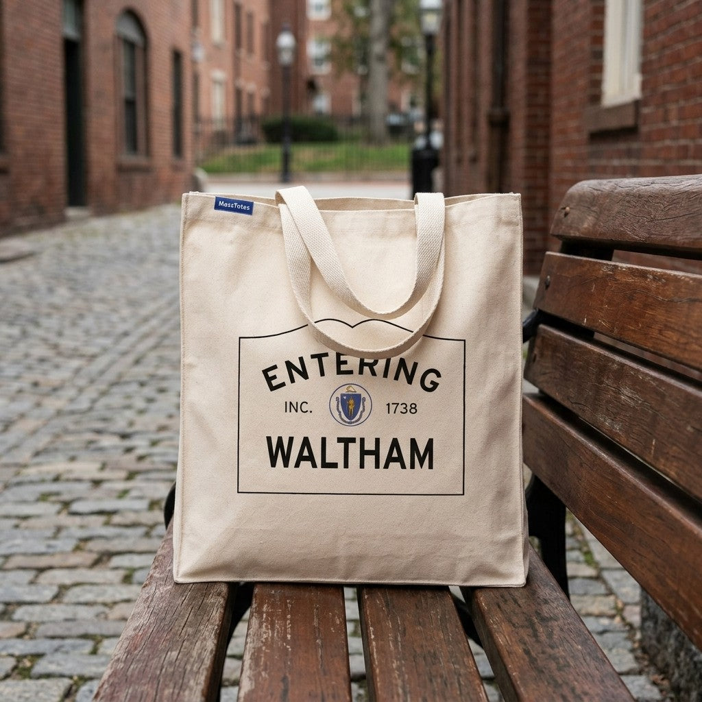 Entering Waltham, Massachusetts Canvas Tote Bag - Everyday In-Situ View - Sunlit Environment