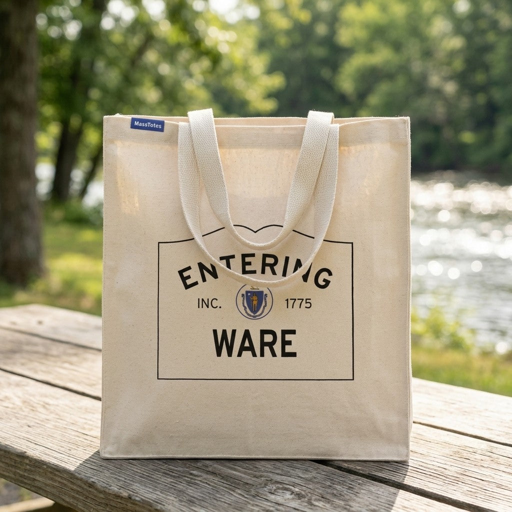 Entering Ware, Massachusetts Canvas Tote Bag - Outdoor In-Situ View - Scenic Atmosphere