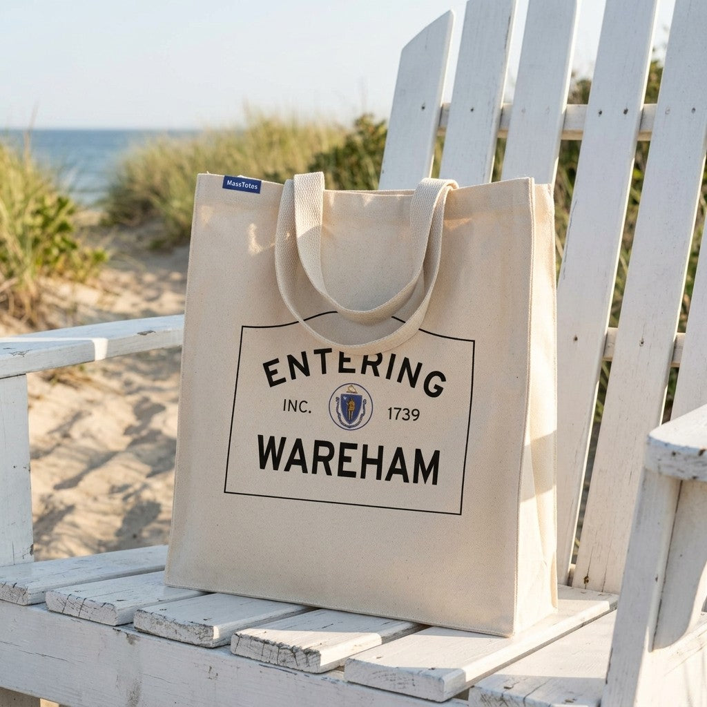 Entering Wareham, Massachusetts Canvas Tote Bag - Lifestyle Scene - Relaxed Natural Setting