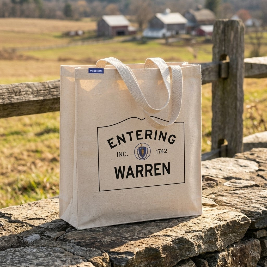 Entering Warren, Massachusetts Canvas Tote Bag - Outdoor In-Situ View - Scenic Atmosphere