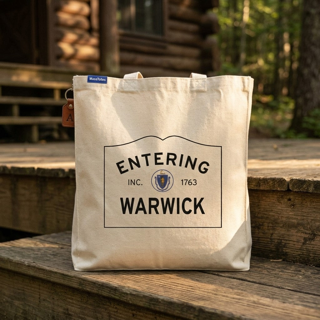 Entering Warwick, Massachusetts Canvas Tote Bag - Lifestyle Scene - Relaxed Natural Setting