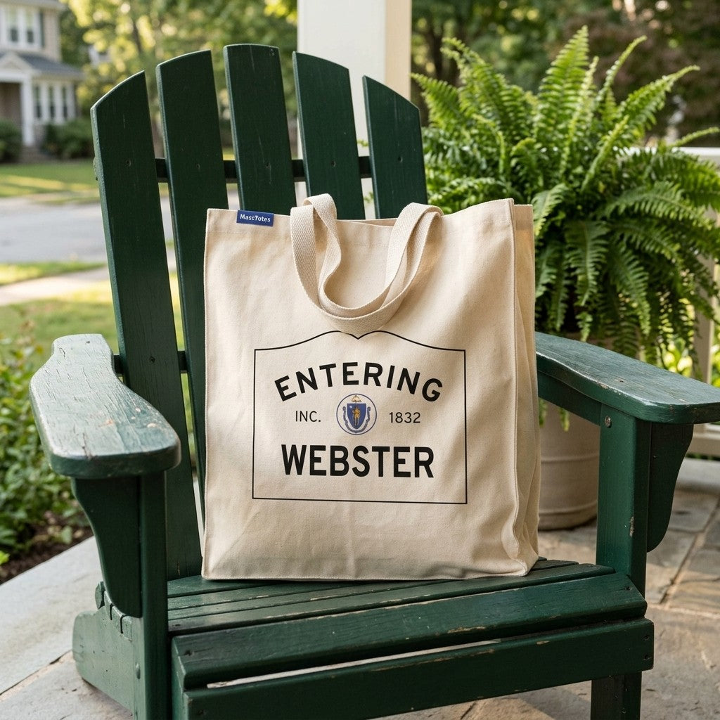 Entering Webster, Massachusetts Canvas Tote Bag - Lifestyle Scene - Relaxed Natural Setting