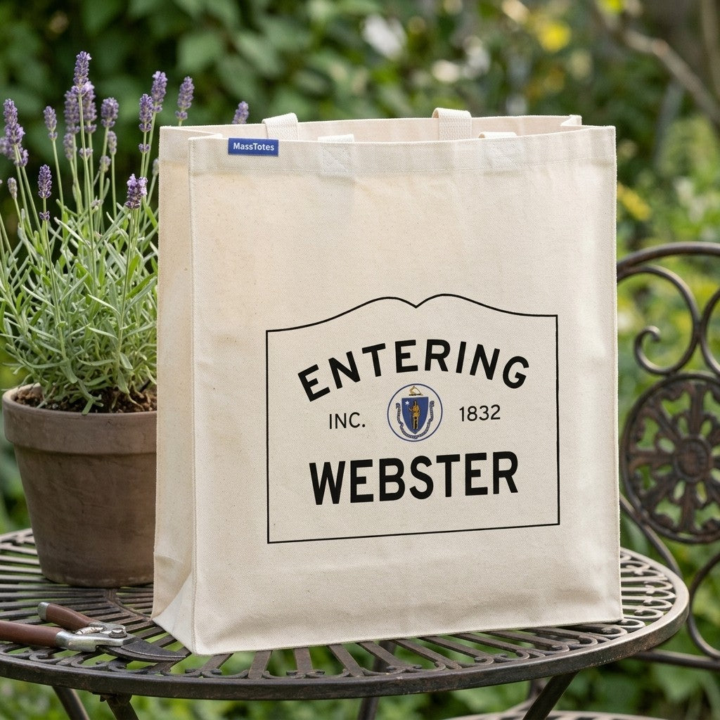 Entering Webster, Massachusetts Canvas Tote Bag - Outdoor In-Situ View - Scenic Atmosphere