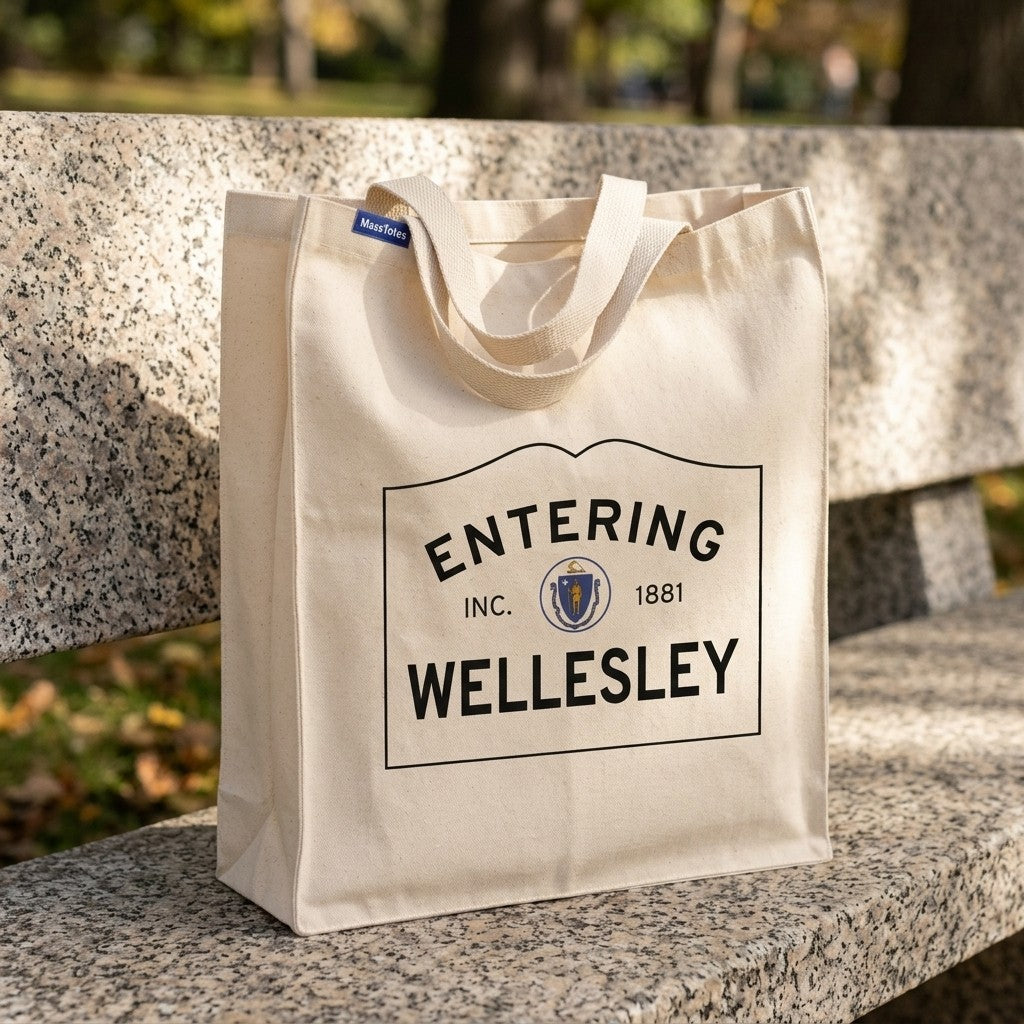 Entering Wellesley, Massachusetts Canvas Tote Bag - Everyday In-Situ View - Sunlit Environment