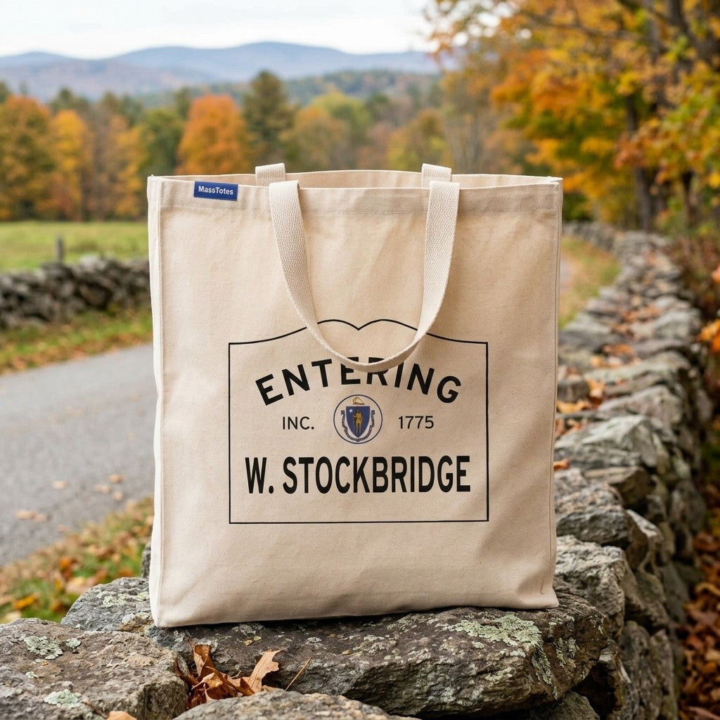 Entering West Stockbridge, Massachusetts Canvas Tote Bag - Everyday In-Situ View - Sunlit Environment