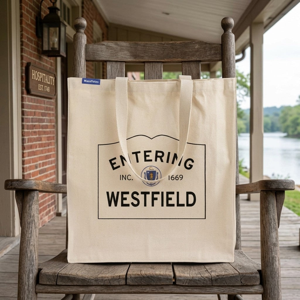 Entering Westfield, Massachusetts Canvas Tote Bag - Lifestyle Scene - Relaxed Natural Setting