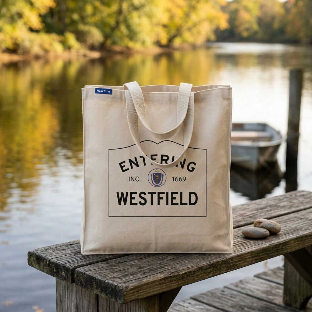 Entering Westfield, Massachusetts Canvas Tote Bag - Everyday In-Situ View - Sunlit Environment