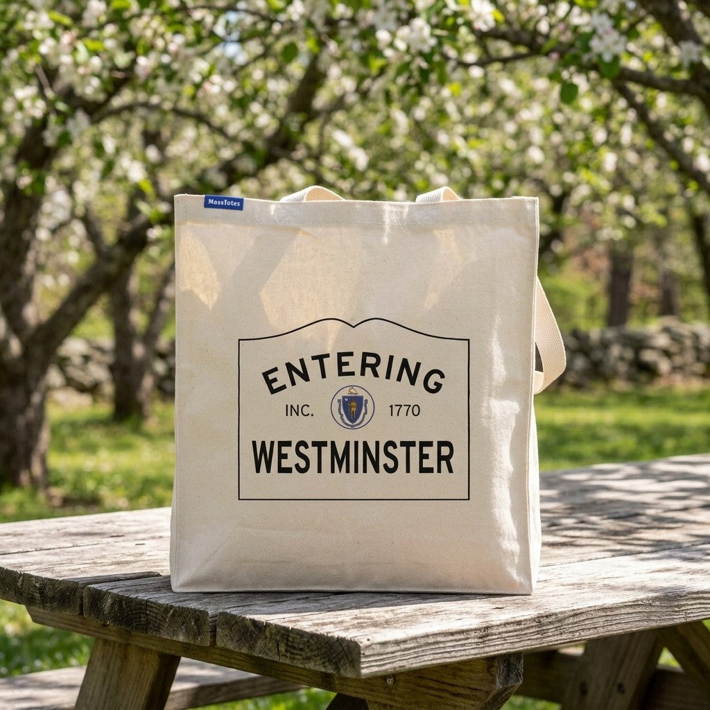 Entering Westminster, Massachusetts Canvas Tote Bag - Everyday In-Situ View - Sunlit Environment