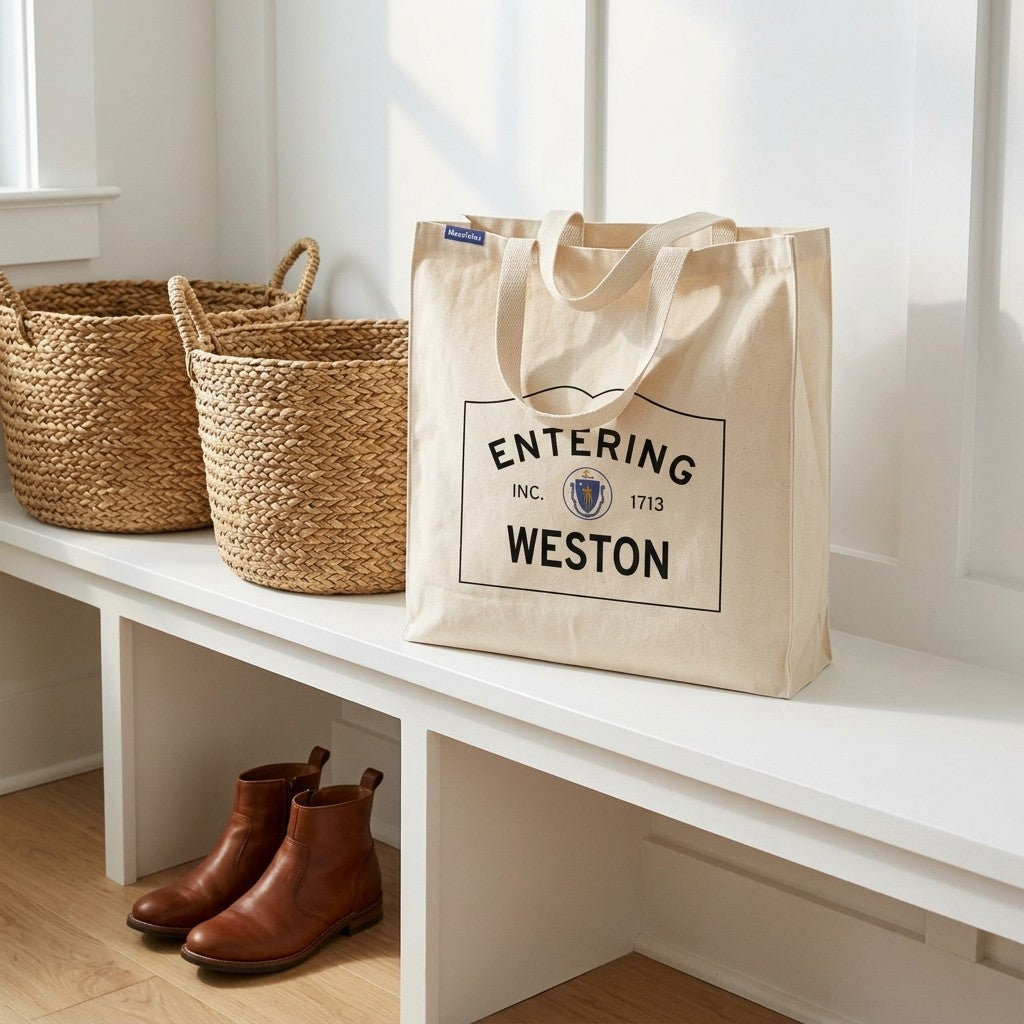 Entering Weston, Massachusetts Canvas Tote Bag - Everyday In-Situ View - Sunlit Environment