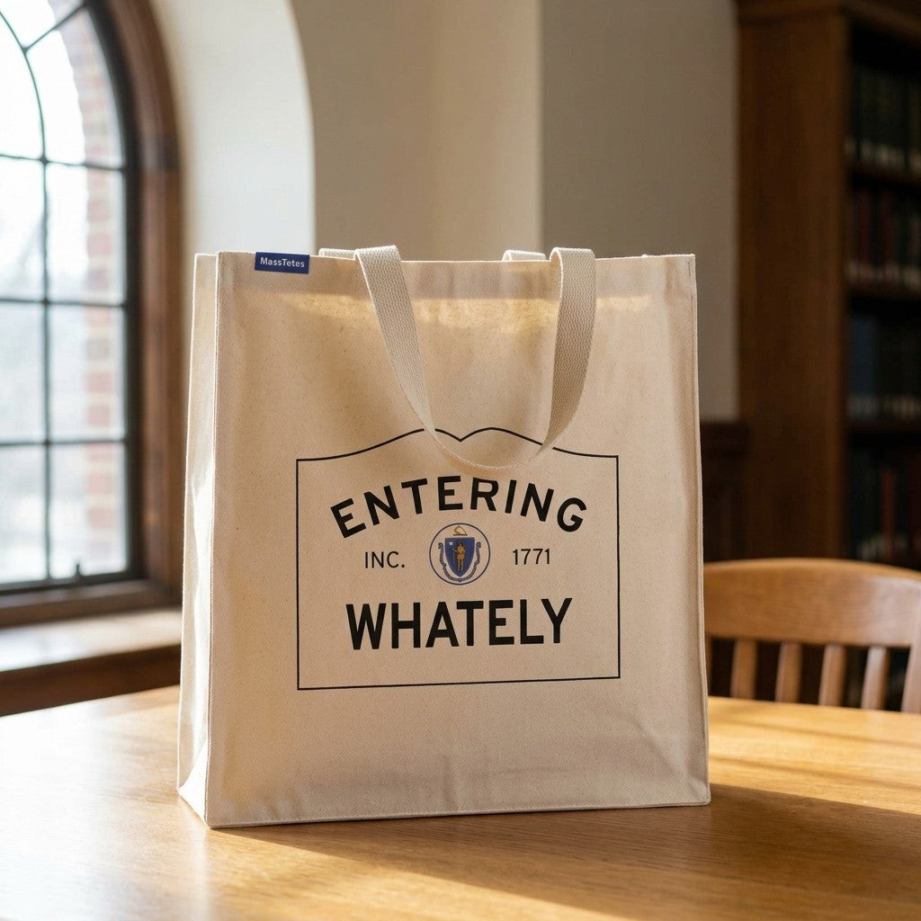 Entering Whately, Massachusetts Canvas Tote Bag - Lifestyle Scene - Classic New England Detail