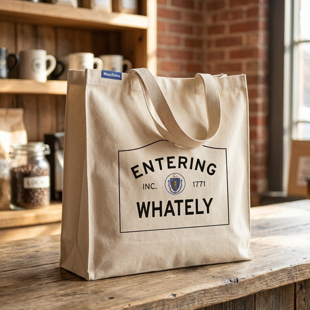 Entering Whately, Massachusetts Canvas Tote Bag - Everyday In-Situ View - Sunlit Environment