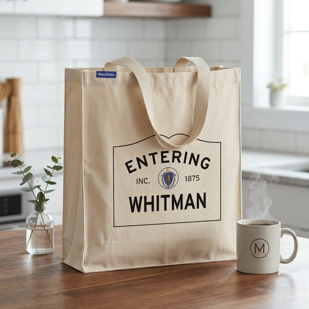 Entering Whitman, Massachusetts Canvas Tote Bag - Lifestyle Scene - Relaxed Natural Setting