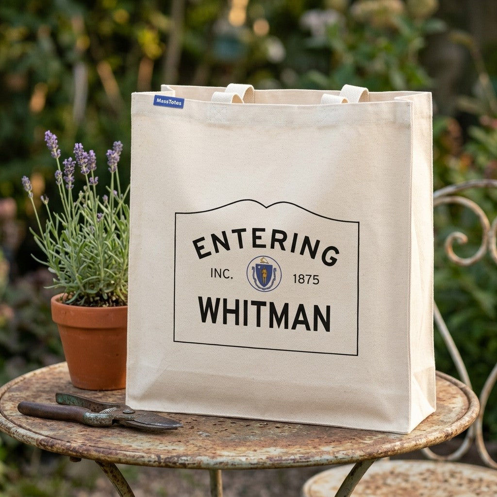 Entering Whitman, Massachusetts Canvas Tote Bag - Everyday In-Situ View - Sunlit Environment