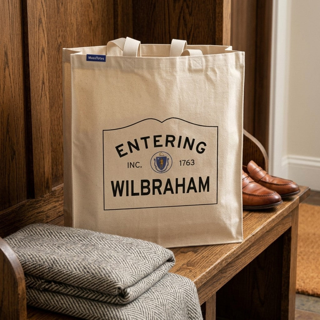 Entering Wilbraham, Massachusetts Canvas Tote Bag - Lifestyle Scene - Relaxed Natural Setting