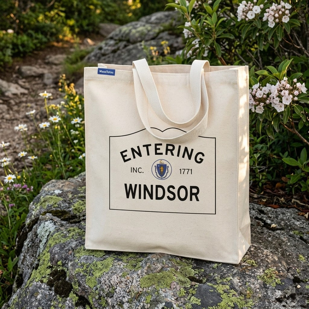 Entering Windsor, Massachusetts Canvas Tote Bag - Everyday In-Situ View - Sunlit Environment