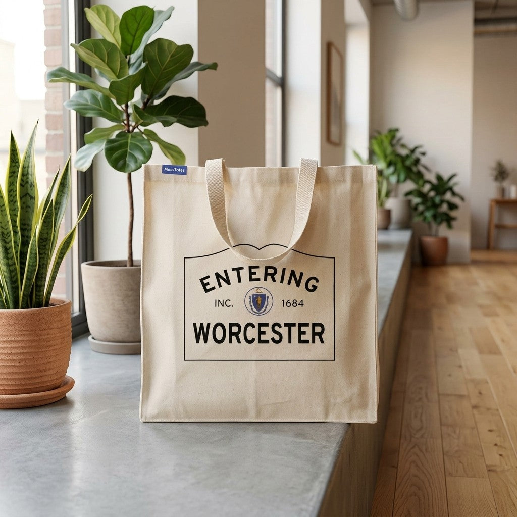 Entering Worcester, Massachusetts Canvas Tote Bag - Outdoor In-Situ View - Scenic Atmosphere
