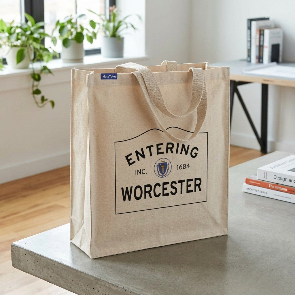 Entering Worcester, Massachusetts Canvas Tote Bag - Everyday In-Situ View - Sunlit Environment